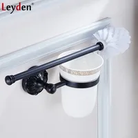 Leyden ORB Finish Brass Bathroom Toilet Brush Holder With Creamic Cup Black Wall Mounted Toilet Lavatory Bathroom Accessory