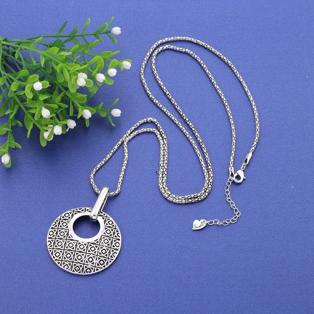 Vintage Big Round Pendant Necklace Women Sweater Long Chains Classic Style Jewelry Geometric Necklaces European Fashion | Украшения и
