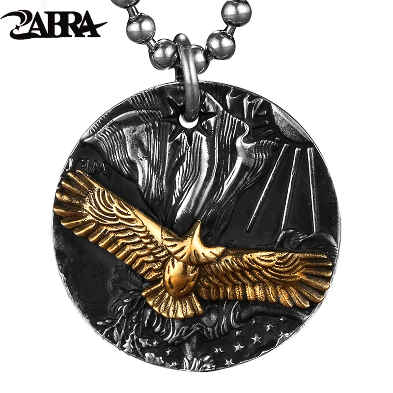 ZABRA, готический стиль, настоящее чистое серебро 999 пробы, Круглый латунный кулон с орлом для мужчин, Ретро стиль, панк-рок, тайское серебро, ювелирное изделие для мужчин