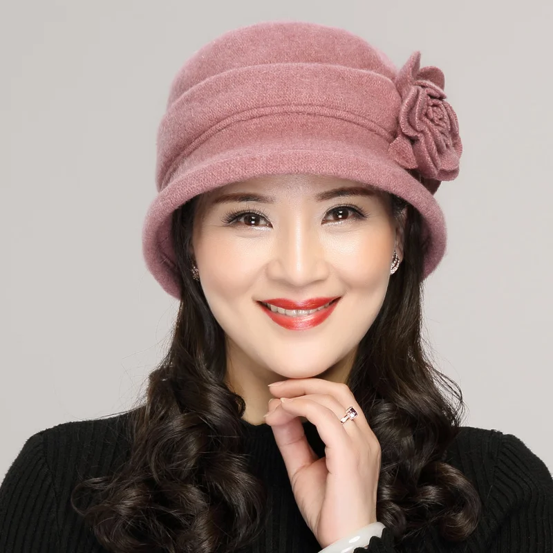 New Winter Wool Hat Lady Fashion Woolen Basin Hat Mother Warm  Fisherman's Hat Elder Winter Knitted Hat Warm Wear B-7766