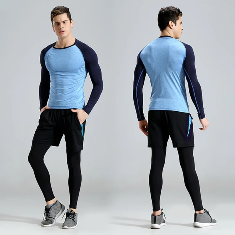 3 шт. спортивный костюм с длинным рукавом для тренажерного зала фитнеса Мужской