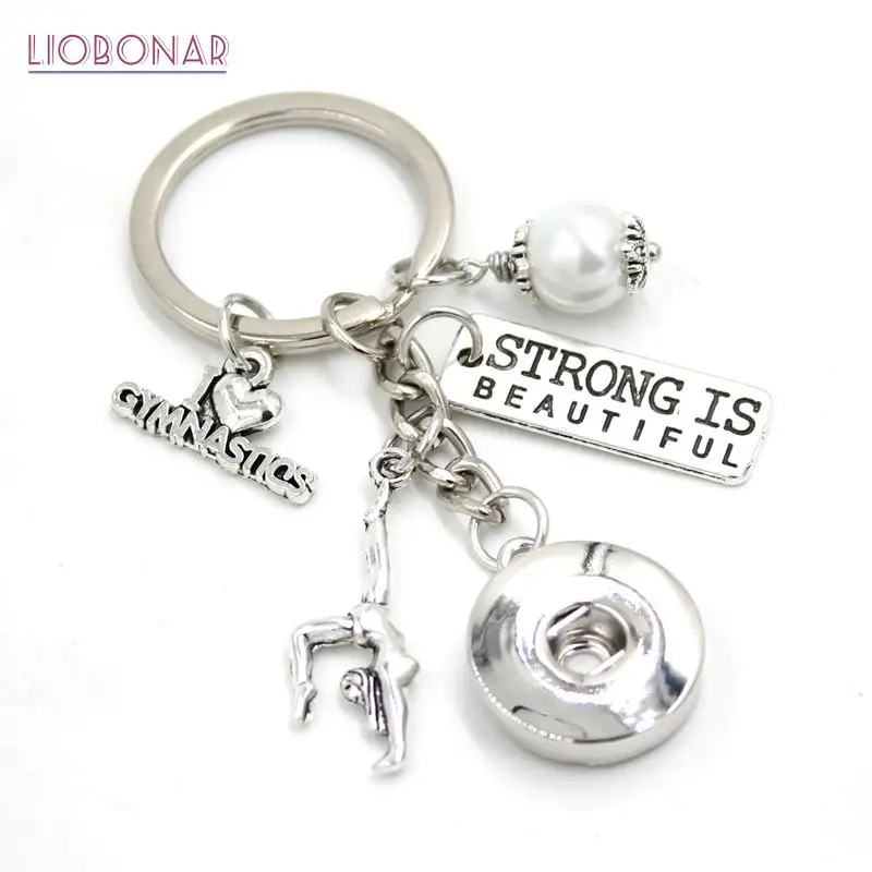 

I love Gymnastics Key Chain GYM Keychain Handbag Charm Key Ring For GMY Gifts Bijoux Snaps Jewelry