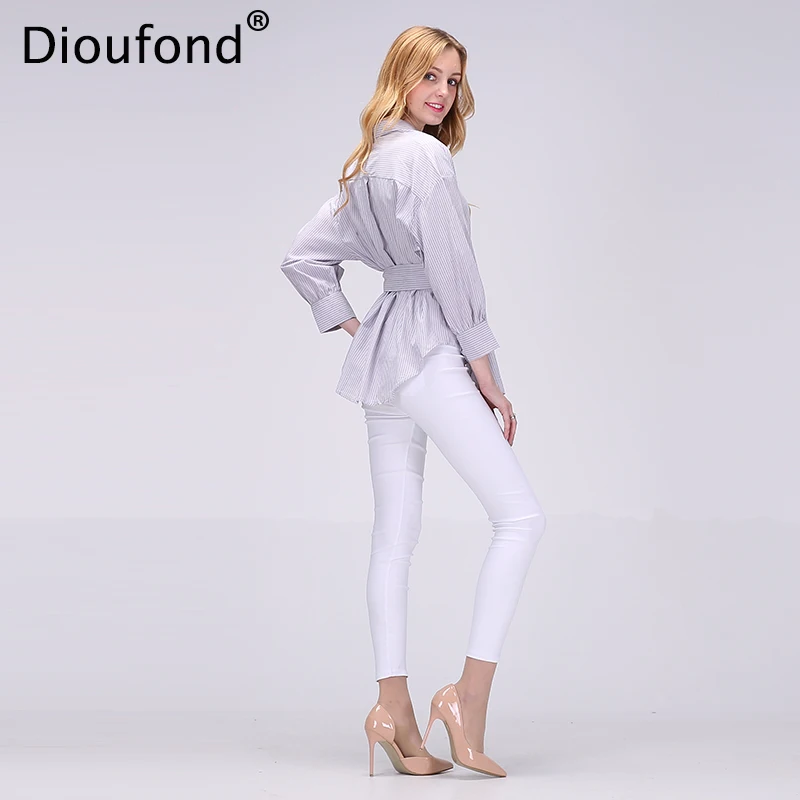 Женская хлопковая блузка Dioufond с длинным рукавом полосатая женская
