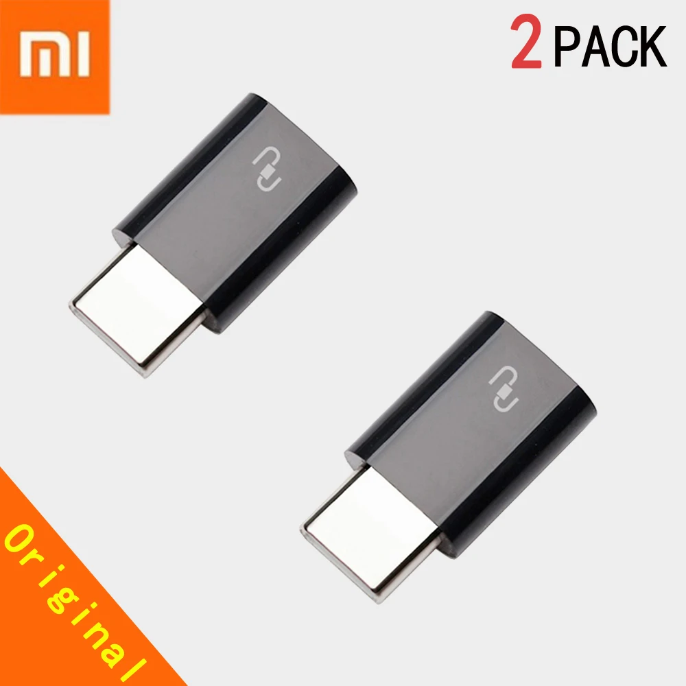 black 2 шт. Xiaomi usb type C адаптер Micro USB Женский USB 3,1 type c type C Мужской кабель конвертер быстрый разъем зарядного устройства - Цвет: black