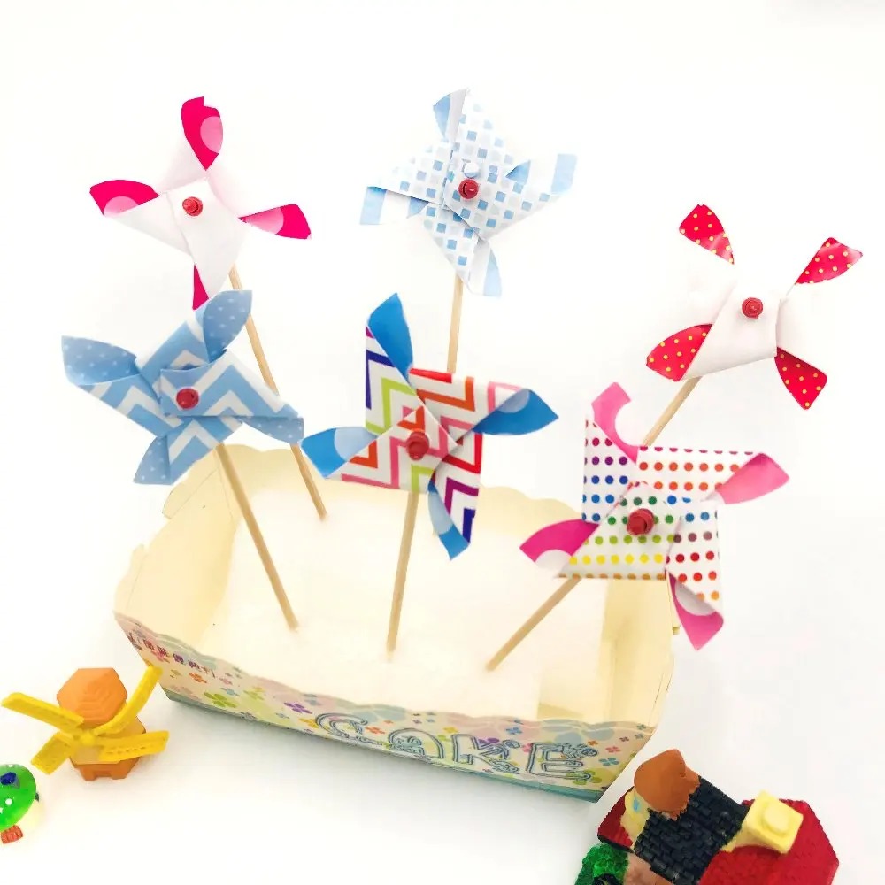 6 шт Pinwheel яркие цвета кекс Топпер для торта С Днем Рождения торт наклейка с
