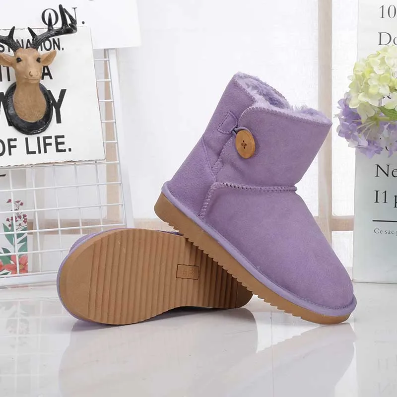 Purple Оптом/В розницу! классические Водонепроницаемые зимние сапоги из натуральной воловьей кожи; теплые женские ботильоны; - Цвет: Purple