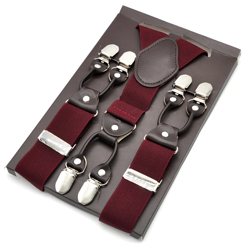 Мужские подтяжки темно коричневый кожаный ремень 6 зажимов брюки в ковбойском
