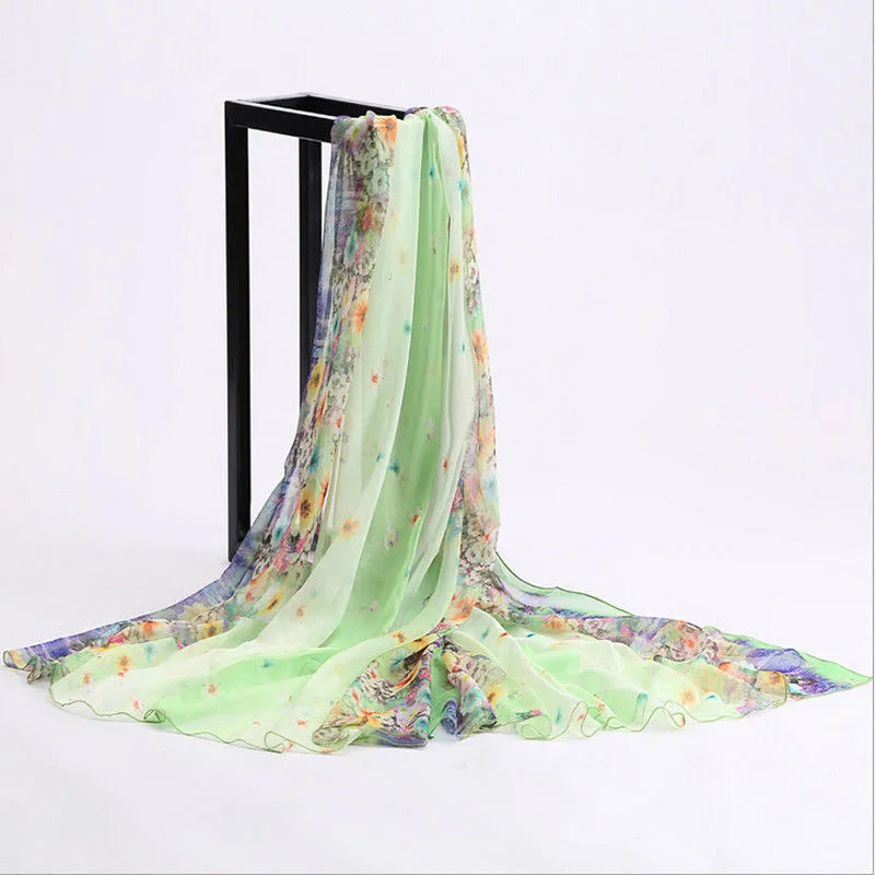 green flower Новое поступление, летний женский шарф, большой размер, шифон, пляжная одежда, накидка, саронг, шаль, шарфы, женская одежда с цветочным принтом, топы - Цвет: green flower