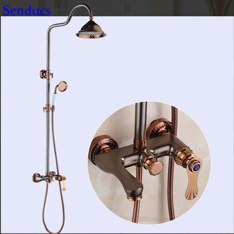 

Senducs ORB Shower Set Rain Fall Top Shower System With Quality Brass Bathroom Shower Faucet Jade Hand Shower Mixer Taps