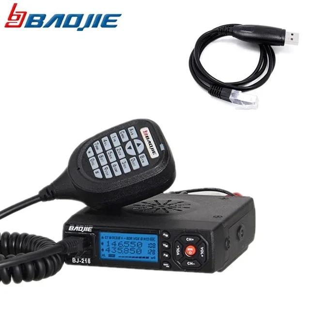 add usb cable Baojie BJ-218 мини мобильное радио 20 км 25 Вт Двухдиапазонная VHF/UHF Автомобильная рация 136-174 МГц 400-470 МГц bj218 станция приемопередатчик - Цвет: add usb cable