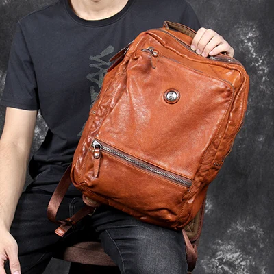 Vintage Brown AETOO винтажная итальянская сумка на плечо из воловьей кожи, мужской рюкзак из воловьей кожи ручной работы, Повседневная сумка для компьютера - Цвет: Vintage Brown