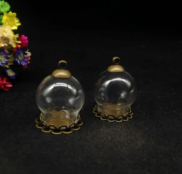 100sets/lot 20*15mm glass globe double lace tray vial pendant bottle dome cover necklace charms diy jewelry | Украшения и
