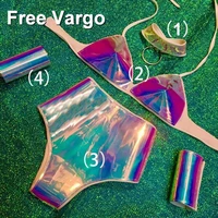 holographic burning man rainbow 4 piece suit rave festival outfits women celebrity birthday rave costume singer dance wear