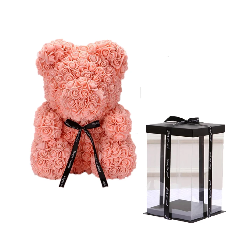 Peach with box Мультфильм 25 см красная роза медведь Искусственные из ПЭ цветы плюшевый медведь Валентина Дети подарки на день рождения на Рождество Домашний декор дропшиппинг - Цвет: Peach with box