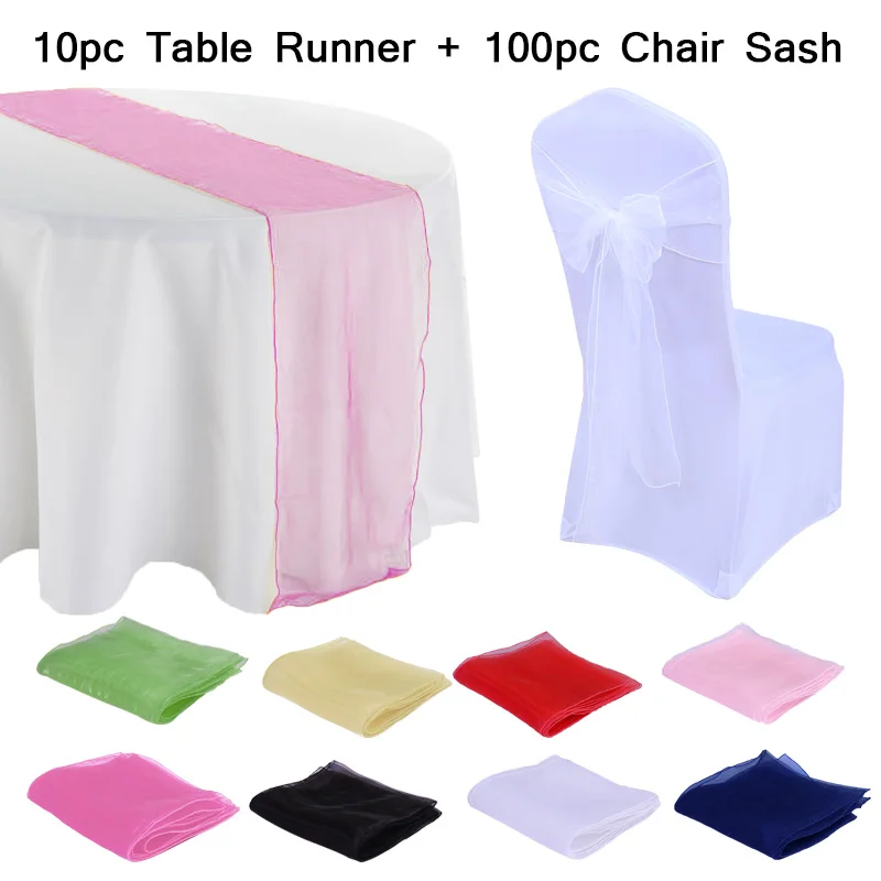 Бесплатная доставка 10 шт. бегунов для стола из органзы и 100 галстук-бабочка стула