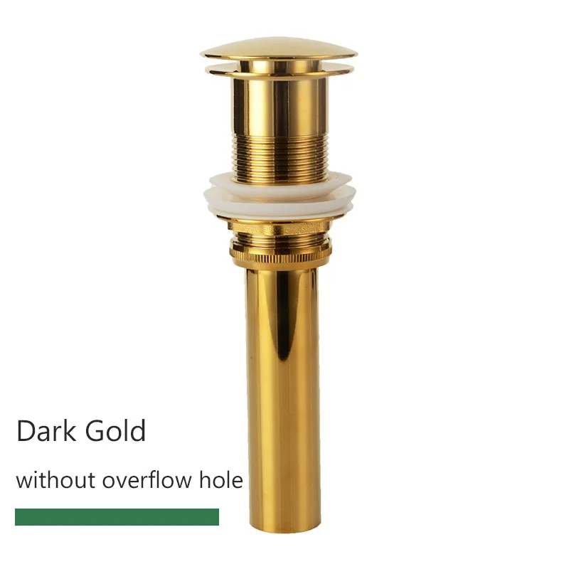 Dark gold no hole Качественный латунный умывальник для ванной комнаты Pop Up Слив с переливом дизайн черный/белый/хромированный/циркониевое золото/розовое золото/шар 6 цветов - Цвет: Dark gold no hole