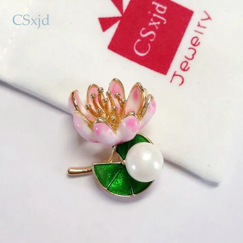 Дизайнерские брендовые эмалевые Броши CSxjd в форме лотоса с искусственным