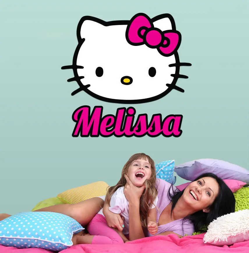 Персонализированные Имя hello kitty наклейки на стену девочки стикер стены для