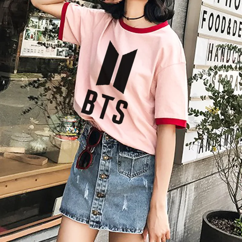Новый Kpop Bangtan Boys BTS Корейская свободная футболка розовый белый хлопок Футболка