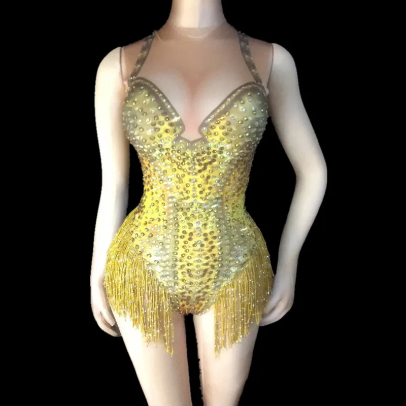 Стразы сценическая мода стрейч Облегающий комбинезон Сияющий ночной клуб