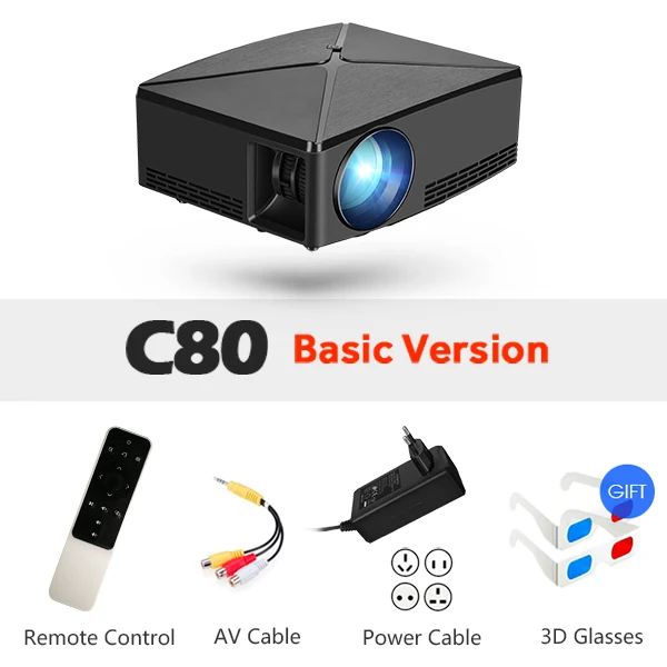 C80 AUN Proyector C80 UP, разрешение 1280x720, 2200 люмен с Android wifi HD мультимедийный проектор для домашнего кинотеатра, дополнительный мини-проектор C80 - Цвет: C80