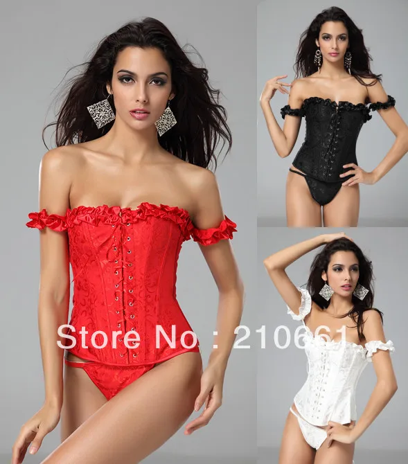 Новый Для женщин сексуальный костей Бюстье корсет с стринги 1212 красный Whtie Черный