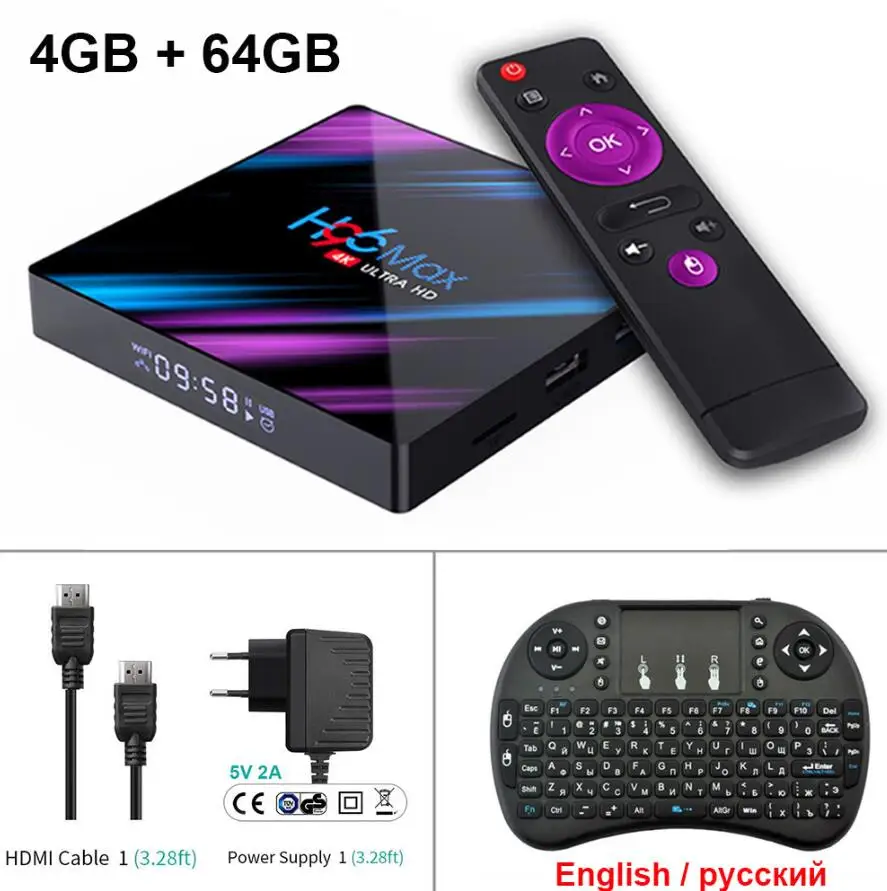 4GB 64GB Add Russian H96 Max Plus 4 Гб 64 ГБ Android ТВ приставка 9,0 Смарт ТВ приставка RK3318 2,4G/5 ГГц Wifi HDR 4K H.265 4 ГБ 32 ГБ H96MAX медиаплеер телеприставка - Цвет: 4GB 64GB Add Russian