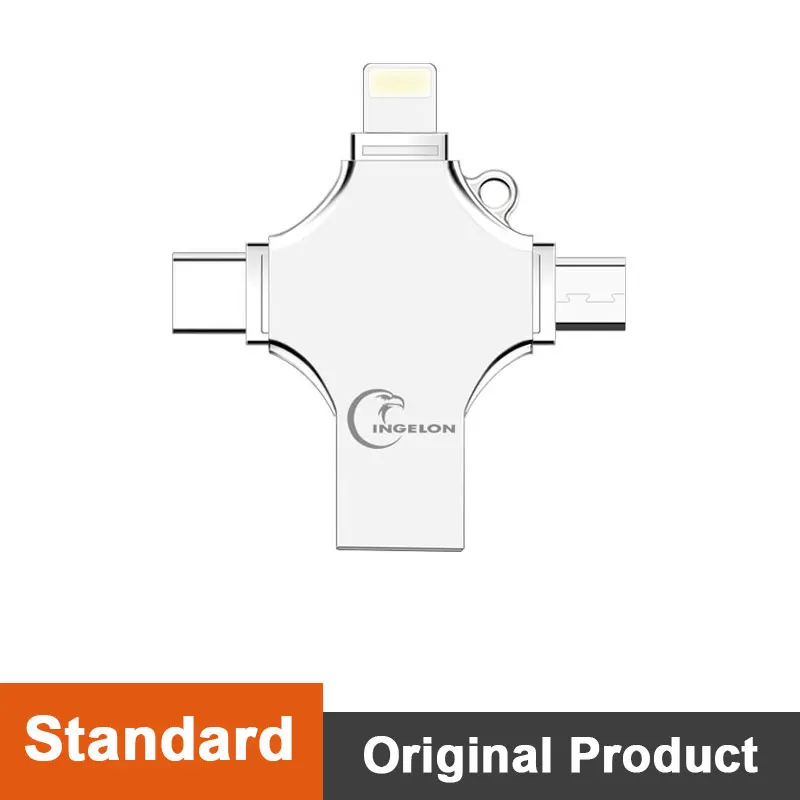 4in1 Standard USB флеш-накопитель Ingelon объемом 256 ГБ, флеш-накопитель объемом 128 ГБ, фотостудия, OTG, Cle, USB, Прямая поставка, сделай сам, пользовательский музыкальный диск на ключ, 256 ГБ, для USB iphone - Цвет: 4in1 Standard