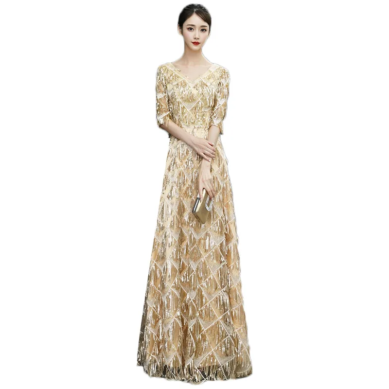 Роскошное вечернее платье с V-образным вырезом роскошное мусульманское бисером