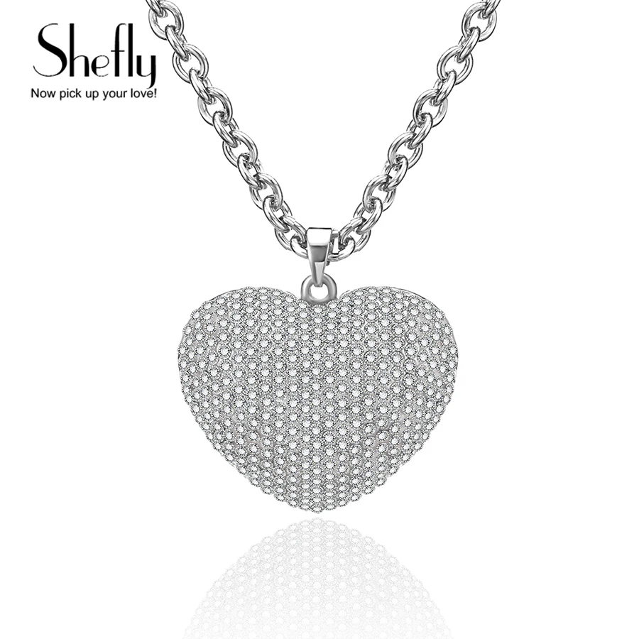 Shefly Fashion Women Jewelry Wedding Accessories Luxury CZ Zircon Heart Pendant Necklace For Lovers Gifts XL00140 | Украшения и