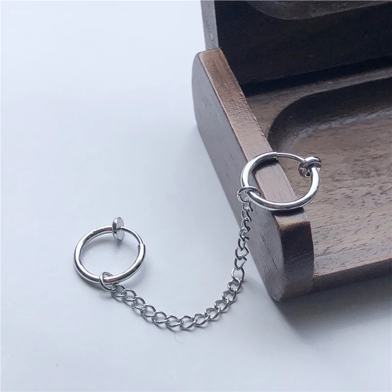UVW051 2 шт. Boho из нержавеющей стали длинная цепочка поддельные Двойные серьги-гвоздики отверстие спирали уха кости не Сережки для пирсинга для женщин ювелирные изделия