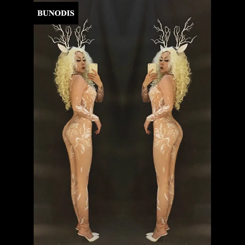 BU083 Лось Рождественская серия Сексуальный Боди Bling комбинезон вечеринка ночной