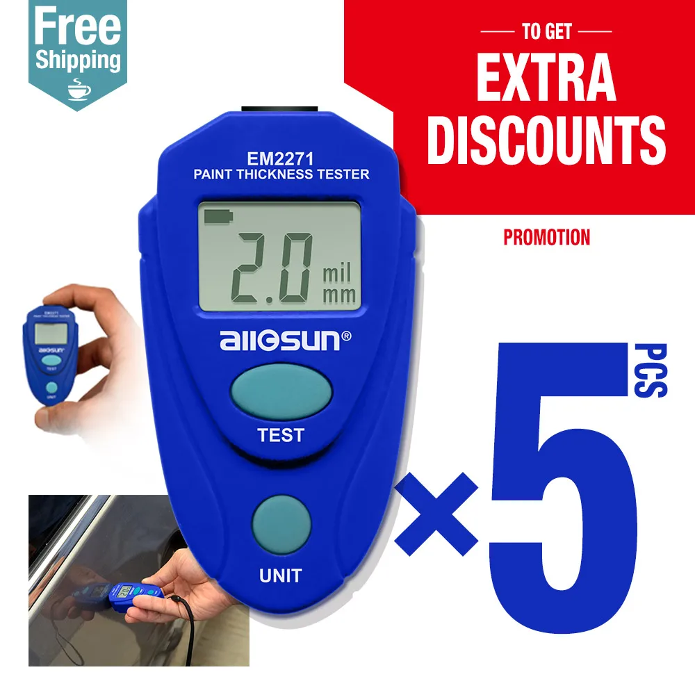 5 шт./лот цифровой толщиномер автомобильный тестер толщины краски измеритель EM2271
