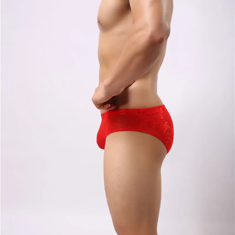 3PCS Low Waist Panties Men Briefs Sexy Lace Underwear Underpants Transparent Breathable Underwear Printing Hombre Shorts Briefs