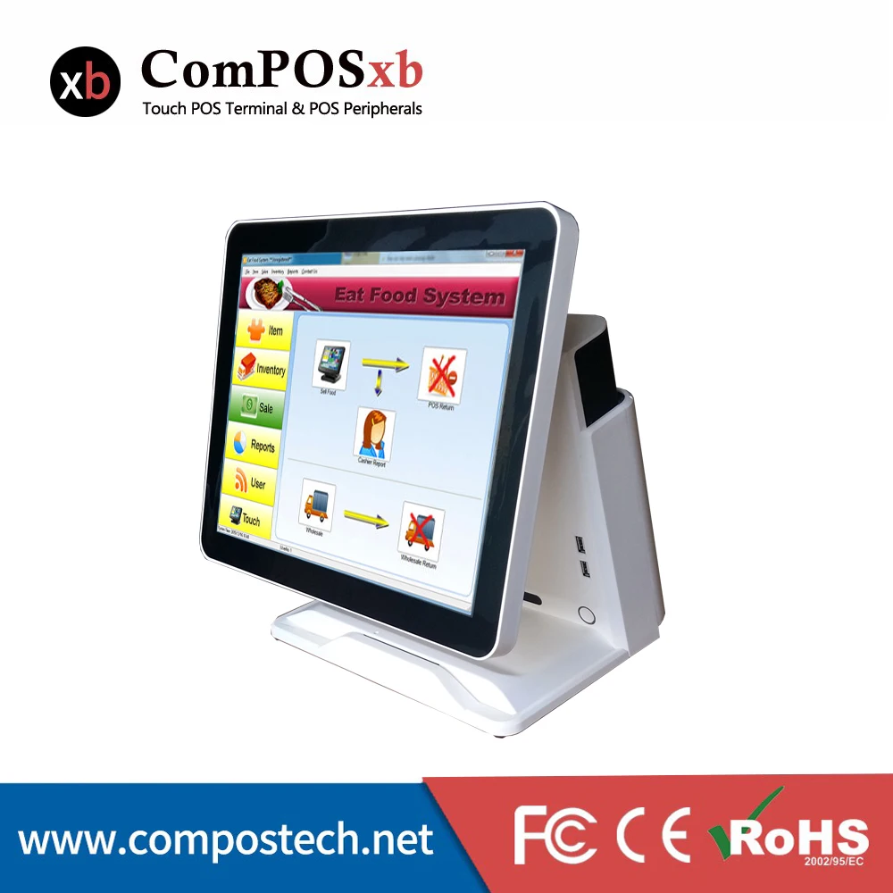 Чистый плоский сенсорный экран POS-терминал с интегрированным дисплеем VFD POS1618P |