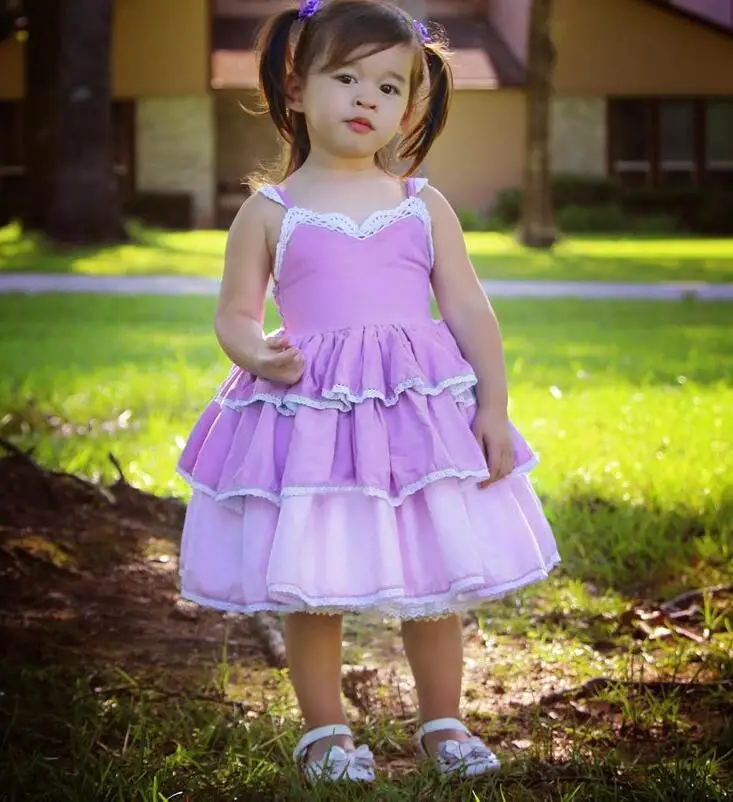 2018 Children Girls Cotton Purple Ruffles Sling Dress Princess Baby Cute Summer Cake Dresses 5 Pieces/lot Wholesale | Детская одежда и