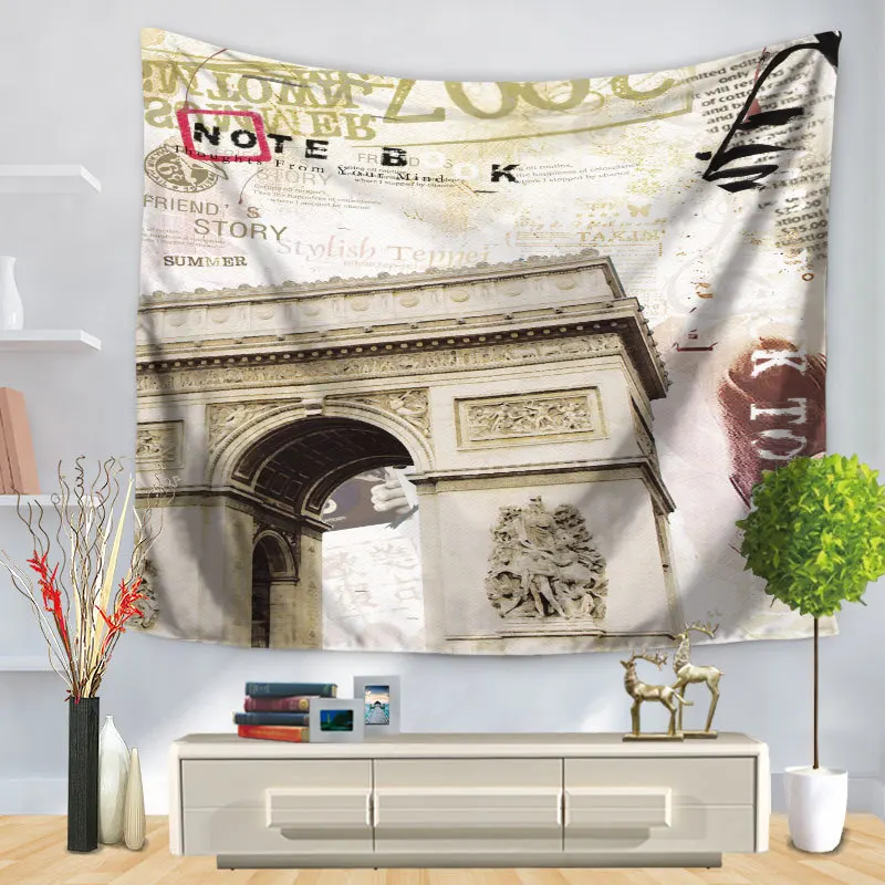 Home Decorative Wall Hanging Carpet Tapestry Rectangle Bedspread Famous Building Europe Scenic Eiffel Tower Pattern GT1246 | Дом и сад