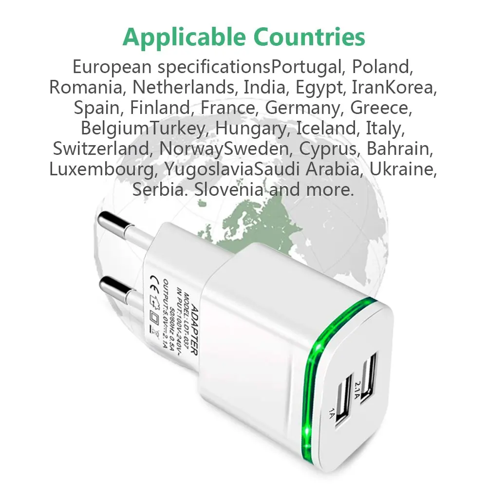 2 порта USB зарядное устройство адаптер 3.1A Зарядка для путешествий Светодиодная