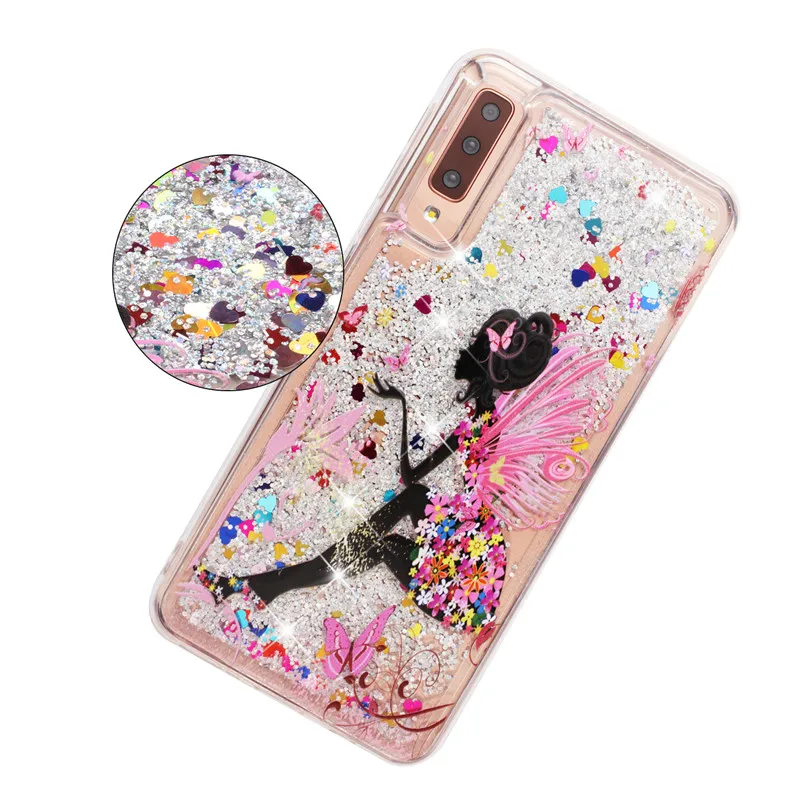Мягкий чехол для Etui Samsung Galaxy A7 2018 чехлы A 7 A750F с блестящим динамическим жидким