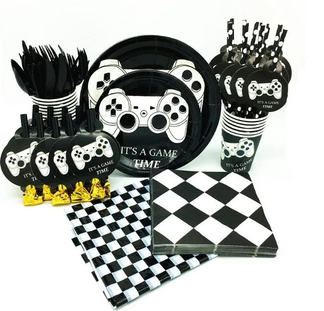 10-piece set Новая Черная тема игры одноразовые столовые приборы набор салфеток флаги скатерть бумажная тарелка торт Топпер для фестиваля события вечерние принадлежности - Цвет: 10-piece set