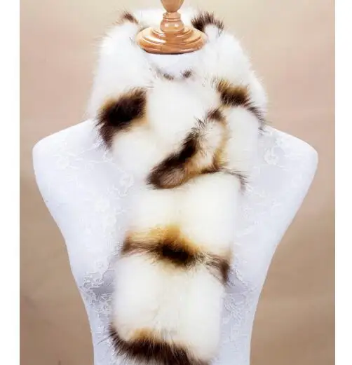 Зимний теплый шарф из искусственного лисьего меха енота разноцветный уникальный