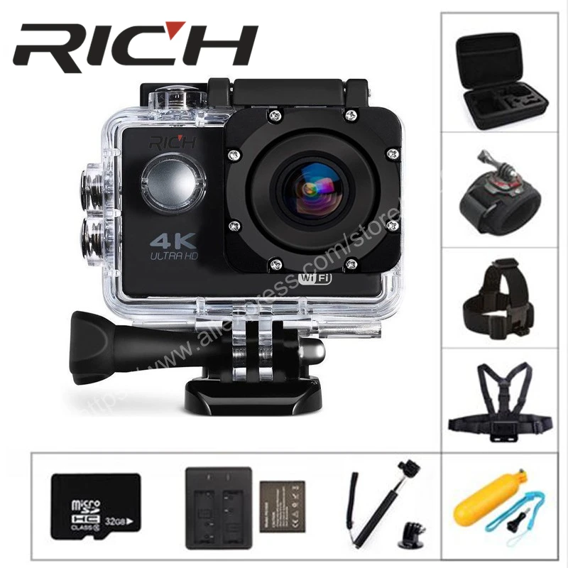 Богатый F5 Экшн-камера WiFi 1080P 170D Len 2,0 ЖК-дисплей шлем Cam подводный go pro Водонепроницаемый Спорт HD камер видеокамер DV