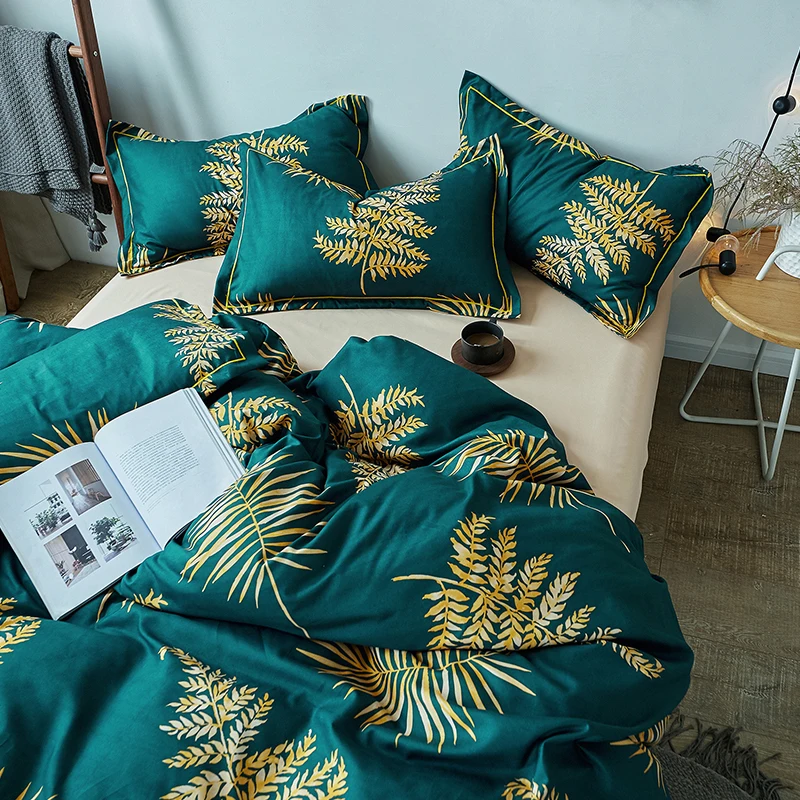 Зеленый постельные принадлежности с принтами деревьев комплект 3/4 шт. непромокаемые полуботинки близнец полный queen двуспальная кровать накладки: пододеяльник, простынь, наволочки для подушек, набор