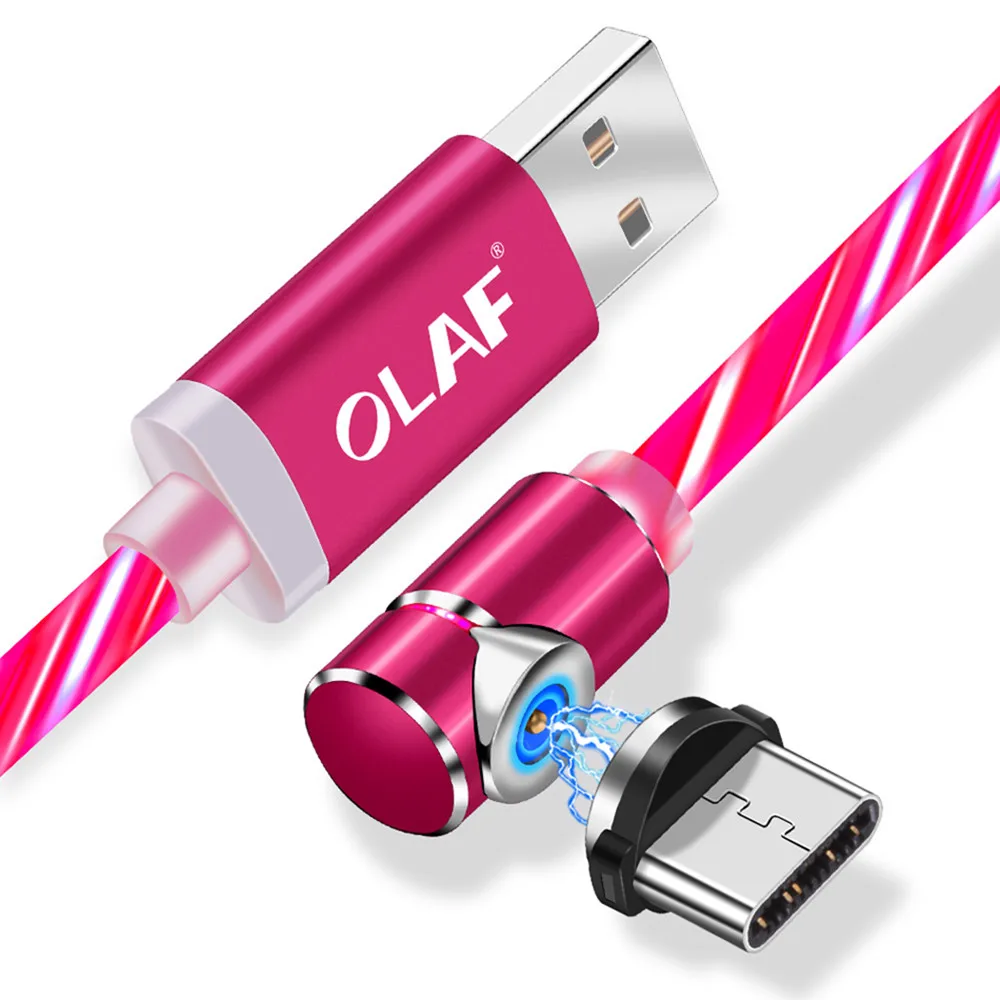 Магнитный usb-кабель OLAF L-Line для зарядки, usb-кабель type-C, светодиодный магнитный Кабель 90 градусов для iPhone X 8 7 Plus, кабели Micro usb