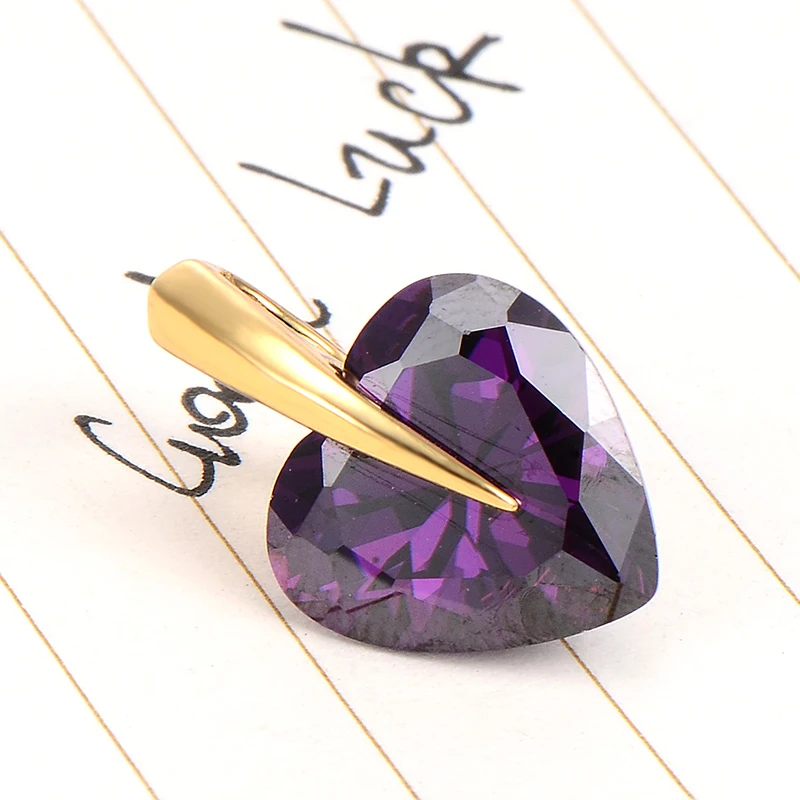 Романтический Позолоченный Сердце Аметист Кристалл Женщины Подвеска Долго