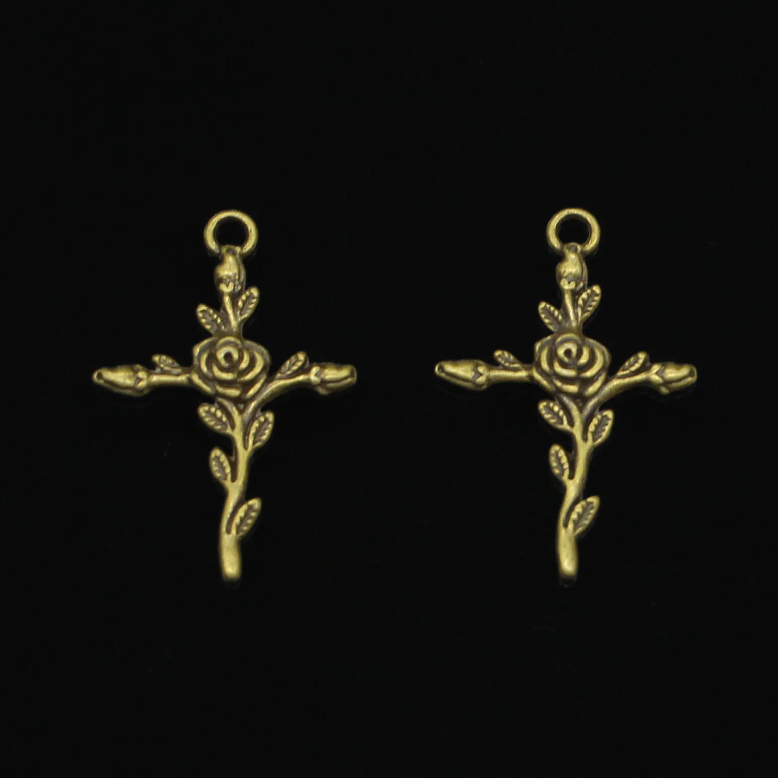 20 шт Подвески в виде креста Цветочная ветка античные бронзовые подходят для