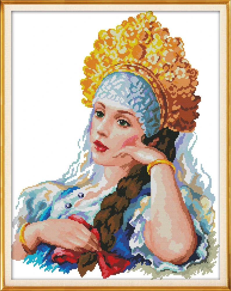 

Golden Crown Princess cross stitch kit aida 14ct 11ct count print canvas stitches stitching needlework embroidery DIY handmade