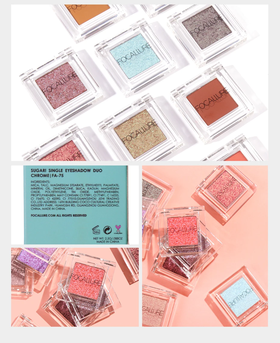 FOCALLURE Shimmer Тени для век одноцветные блестящие пигментированные тени палитра стойкие водонепроницаемые тени для век