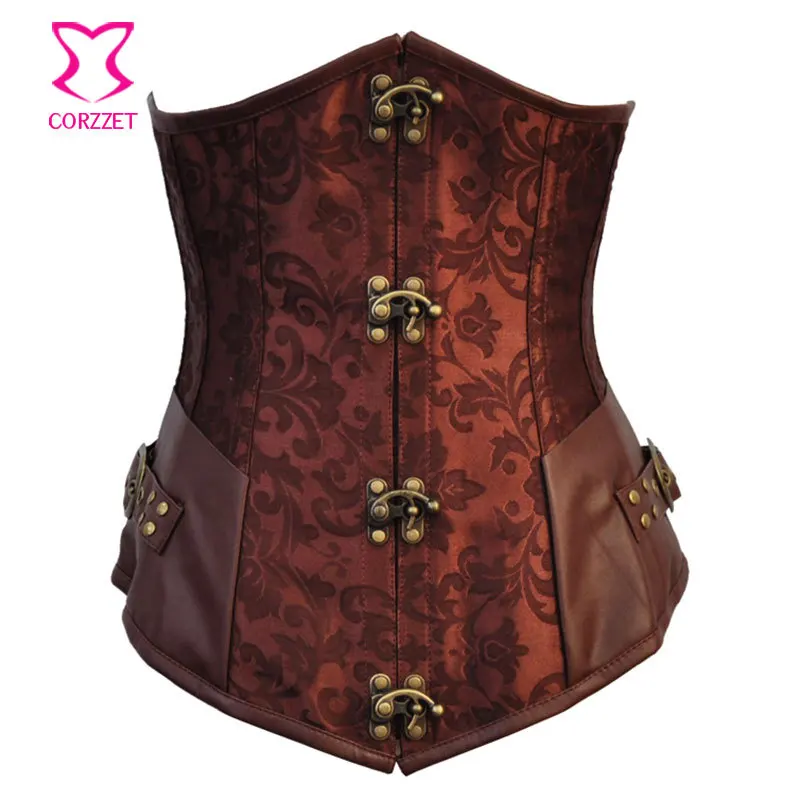 

Brown Gothic Steel Boned Waist Trainer Corset Underbust Sexy Steampunk Clothing Women Plus Size Corsets Corsetto E Bustiers