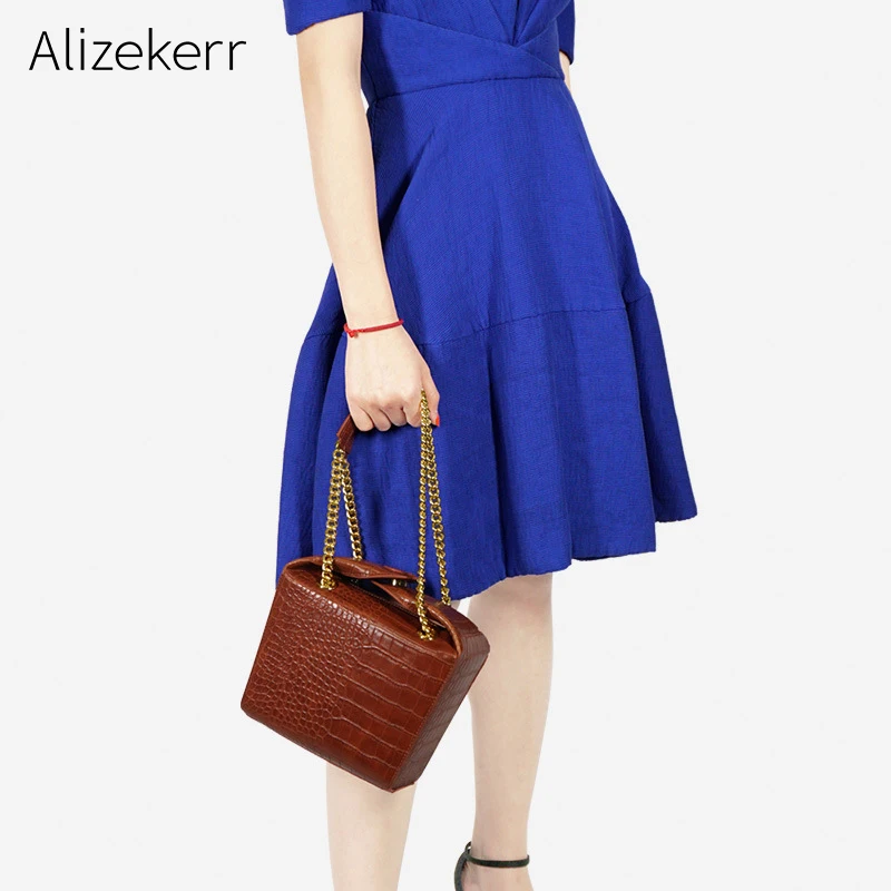 Женские сумки с цепочкой дизайнерские винтажные крокодиловым узором вечерняя